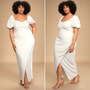 Lulu's Elegant White Puff Sleeve Dress